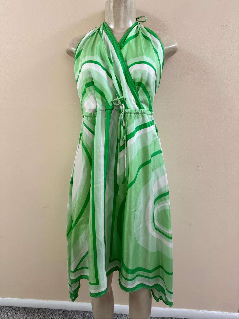 Banana Republic Geometric Halter Handkerchief Silk Dress Sz 4 GUC
